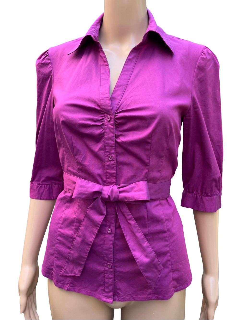 Smart Set Magenta Button-Down Sash Blouse M